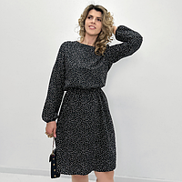 Короткое легкое женское платье в горошек с длинным рукавом свободное повседневное для полных женщин