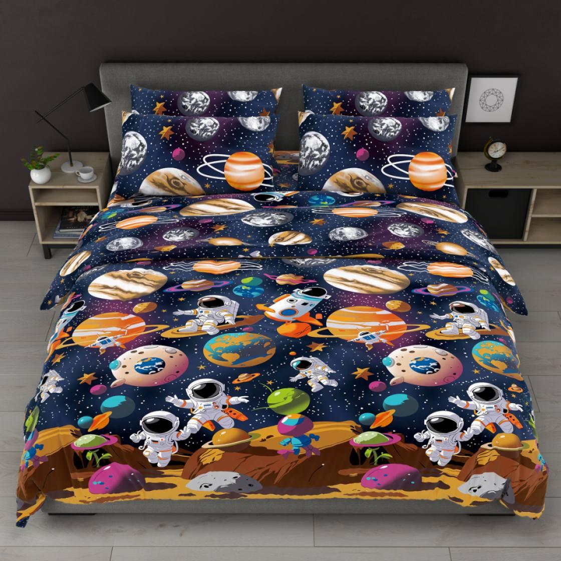 Простирадло 150х220 (Бязь) | Полуторне простирадло від виробника "Королева Ночі" | Космос, планети, зірки, фото 1