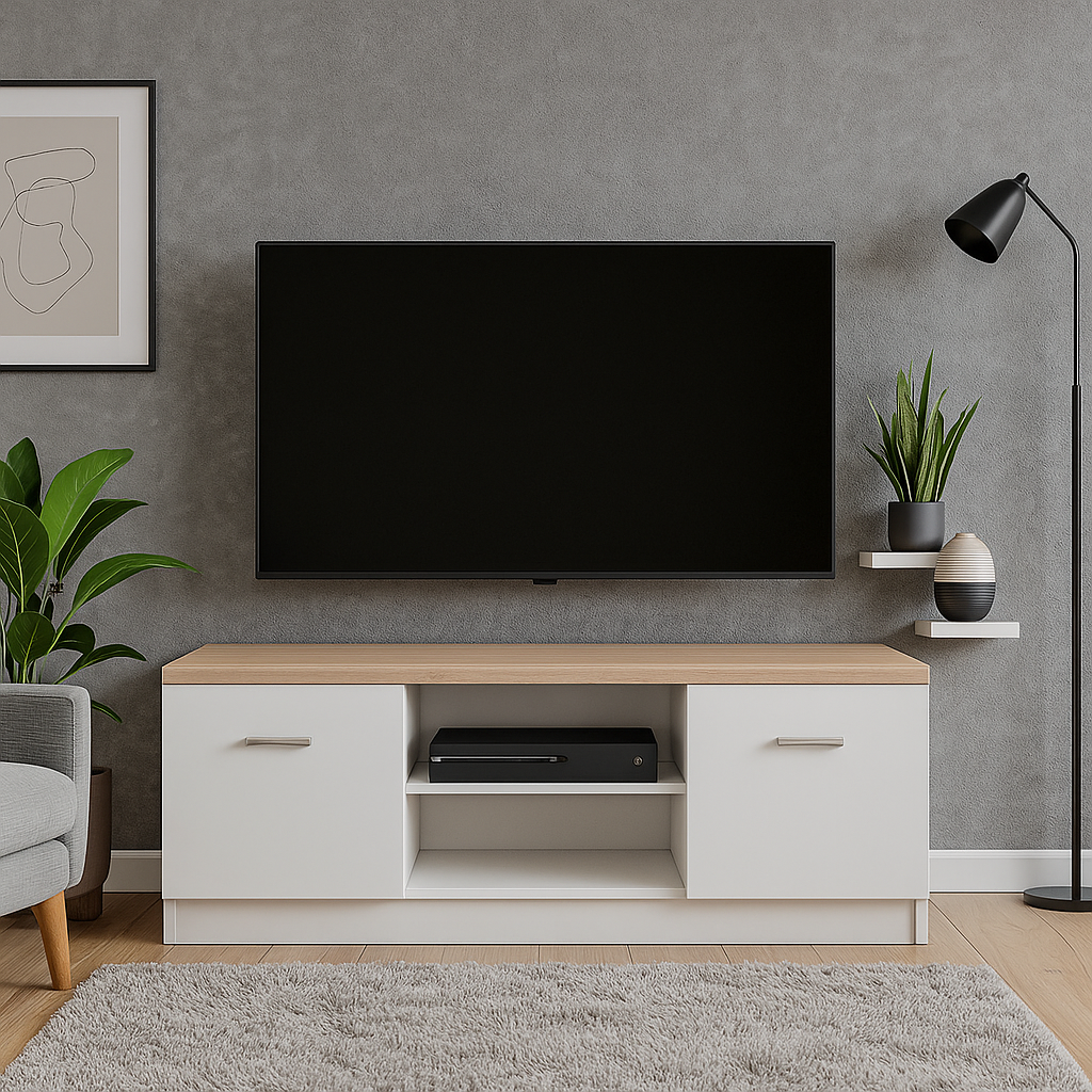 Сучасна біла низька тумба під телевізор плазму тв 120 см з дверцятами підлогова в спальню вітальню зал Тор-Mix VMV Holding