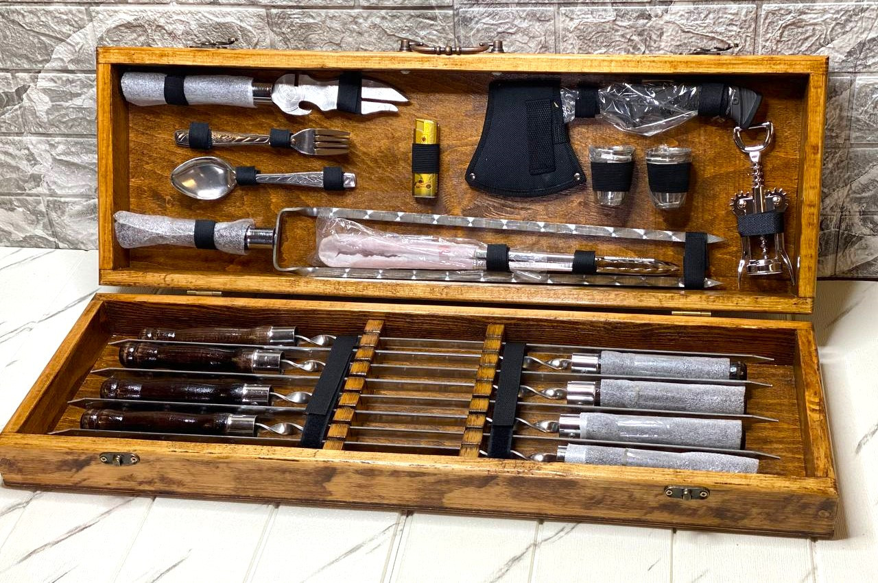 Набір шампурів у дерев'яному кейсі Grill Box M, фото 1