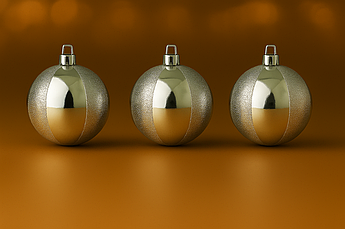 Набір новорічних кульок "Сегментований глянець" 6 см, 6 шт., пластик, червоний, синій, срібний, золотий Срібло