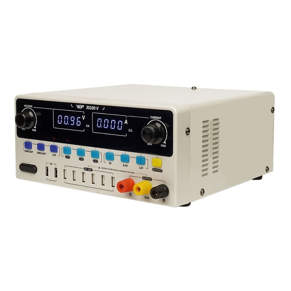 Блок живлення лабораторний WEP 3010D-V, 30 V 10 A, з цифровою індикацією (V/A), 3 канали пам'яті, 2 USB 5 V/2 A, 6 USB 0V-30 V/ 0A-10A, фото 1