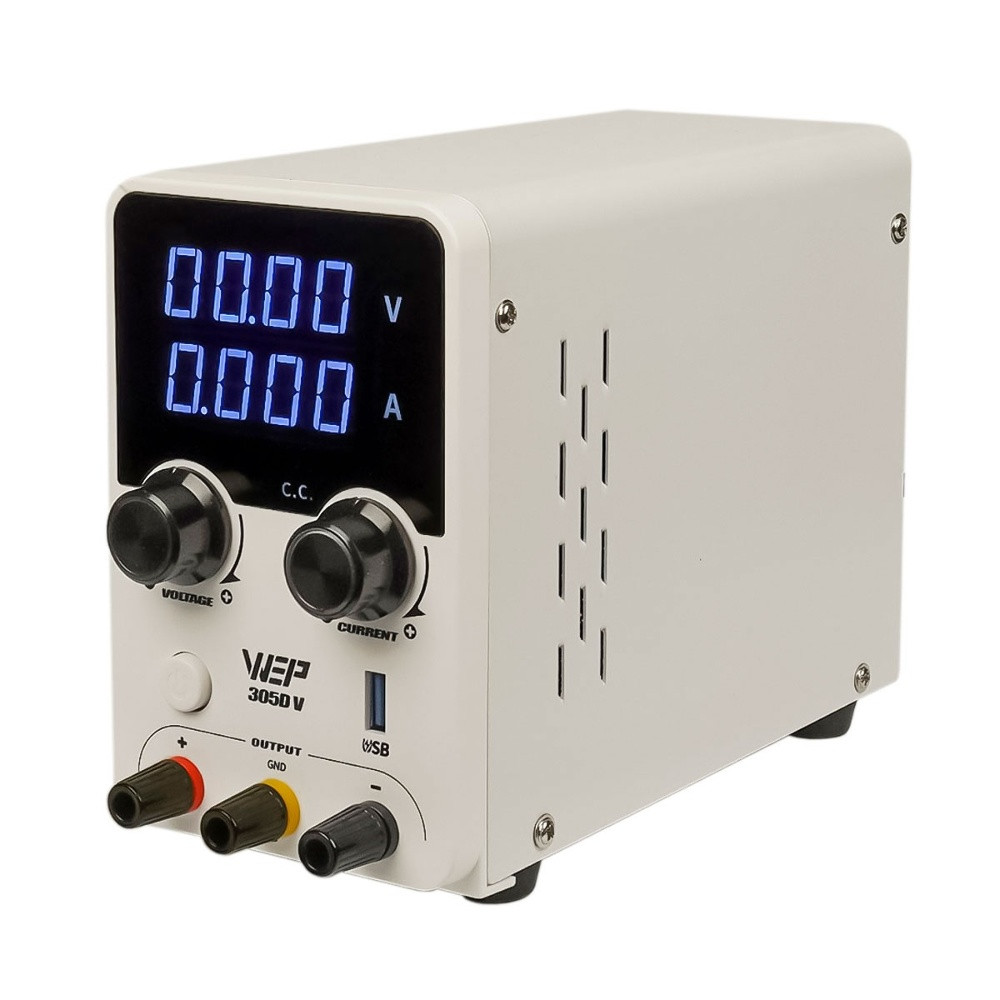 Блок живлення лабораторний WEP 305D-V, 30 V 5 A, імпульсний, з цифровою індикацією (V/A), USB QC 5V-12V/20W, фото 1
