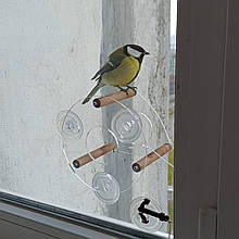 Присіст жердинка для пташок на вікно на присосках для годівнички