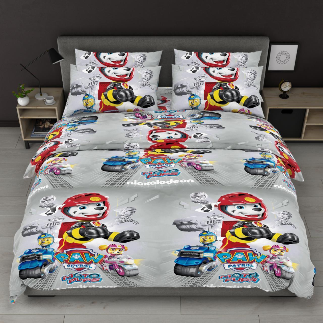 Простирадло 150х220 (Бязь) | Полуторне простирадло від виробника "Королева Ночі" | Щенячий патруль на сірому, фото 1