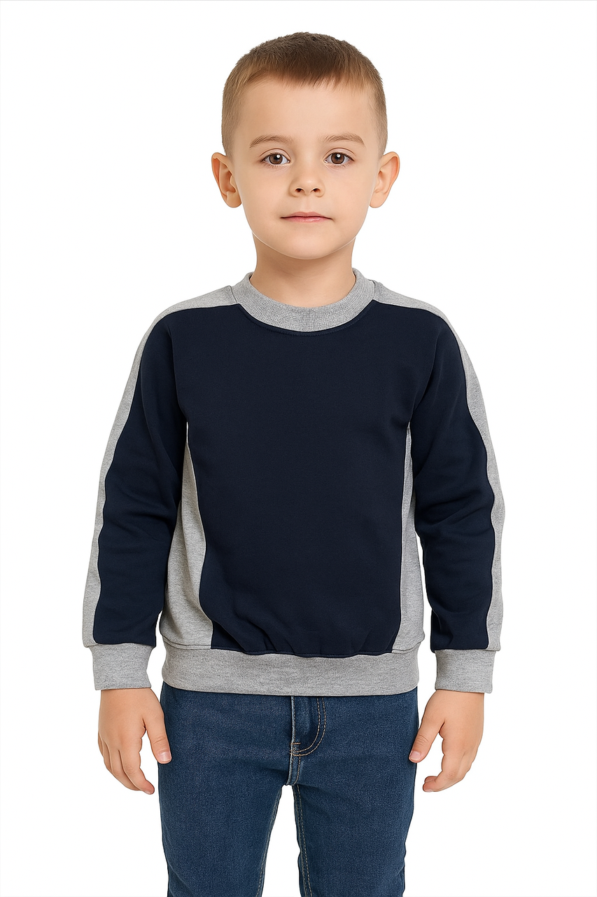 Дитяча кофта з начосом темно синя із сірими вставками 24-30 розмір.