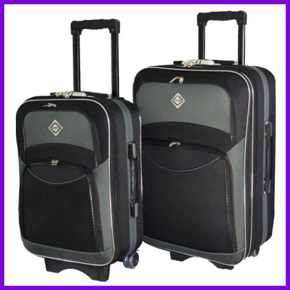 Набір валіз Bonro Style - 2 шт (M+L) чорно-сірий середня і велика дорожній тканинні на колесах з кодовим замком і висувною ручкою