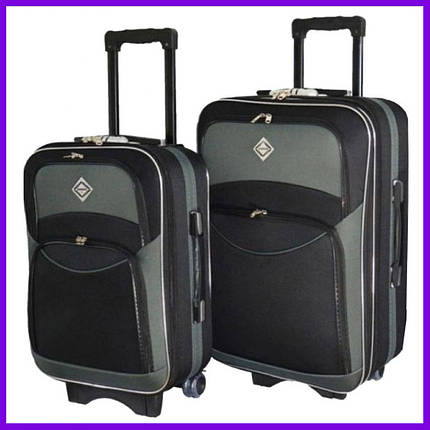 Набір валіз Bonro Style - 2 шт (M+L) чорно-сірий середня і велика дорожній тканинні на колесах з кодовим замком і висувною ручкою, фото 1