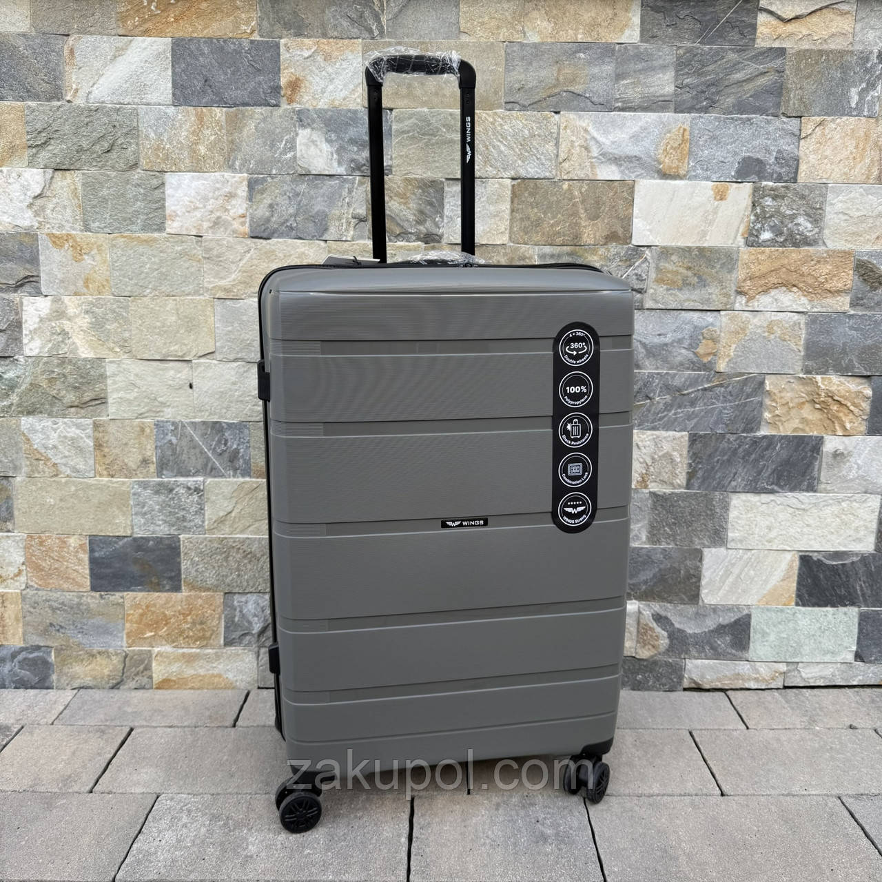 Валіза дорожня велика з поліпропілену Wings HWF03 L Сірий