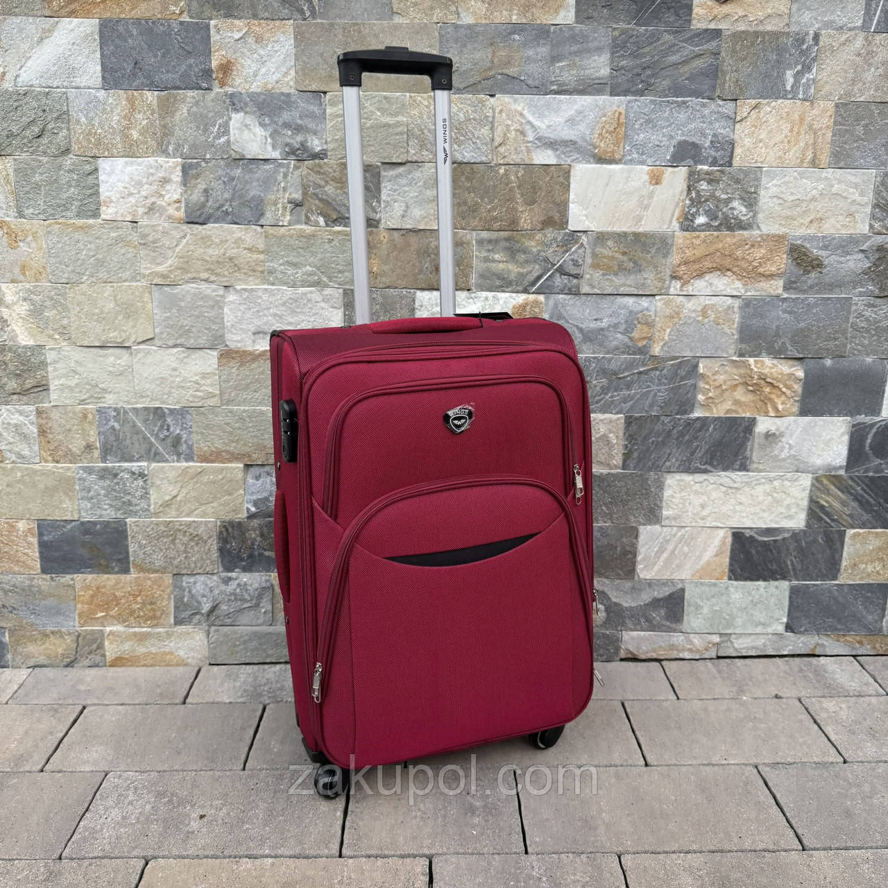 Валіза тканинна середня на 4 колесах Wings 1708 M Бордовий, фото 1