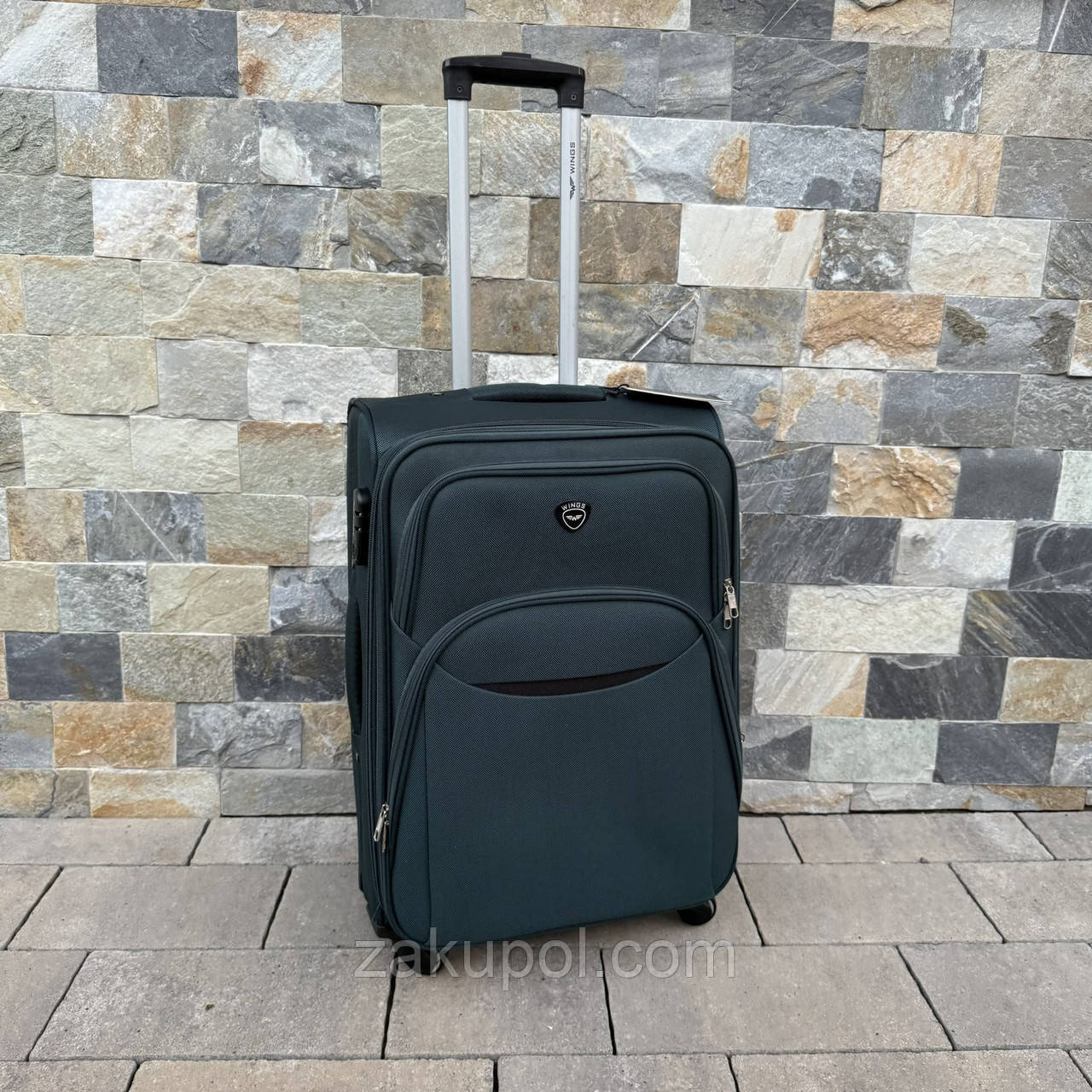 Валіза тканинна середня на 4 колесах Wings 1708 M Зелений, фото 1