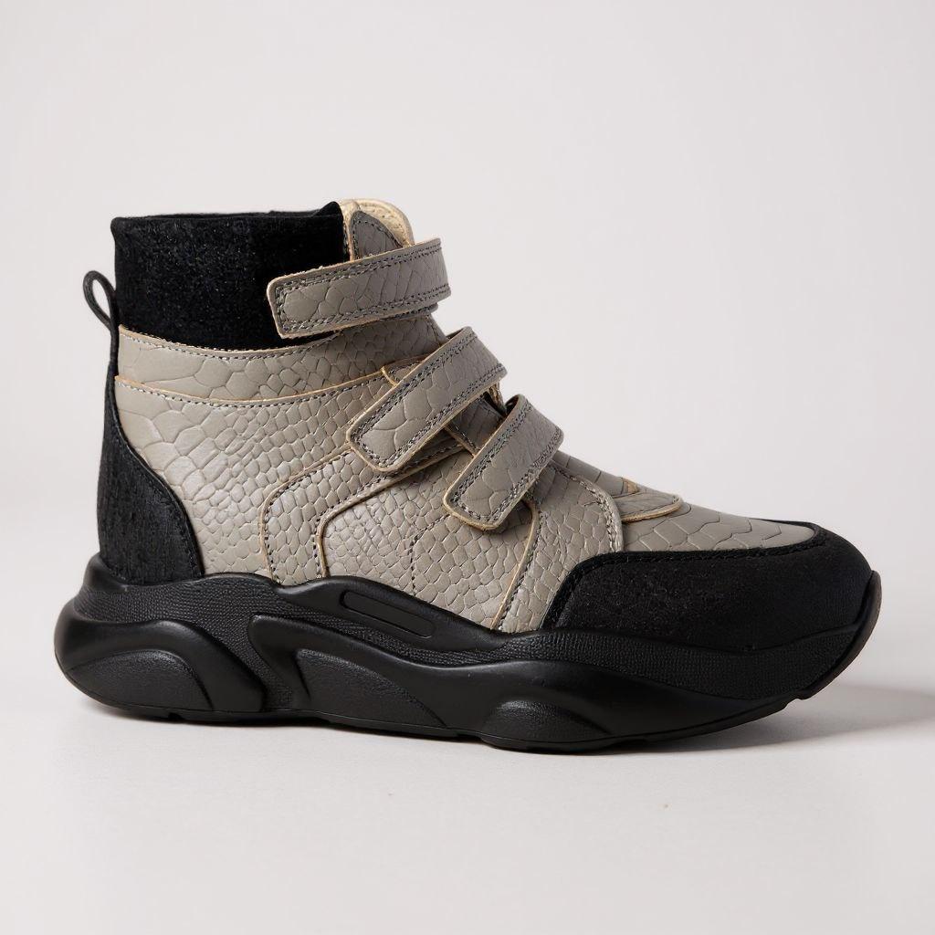 Дитячі зимові сірі шкіряні ортопедичні черевики з супінатором 27 розмір, фото 1