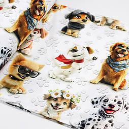 Ранфорс digital з цифровим друком 5D маленькі "Стильні песики" різних порід№ F-3573