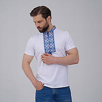 Молодежная футболка для мужчины в этно стиле «Звездное сияние (синяя вышивка)»
