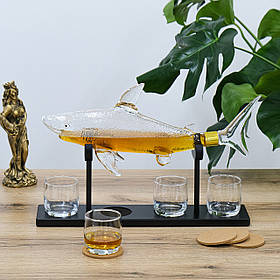 Подарунковий набір для віскі "Акула бізнесу" Графін + 4 келихи | Подарунок начальнику у День Народження