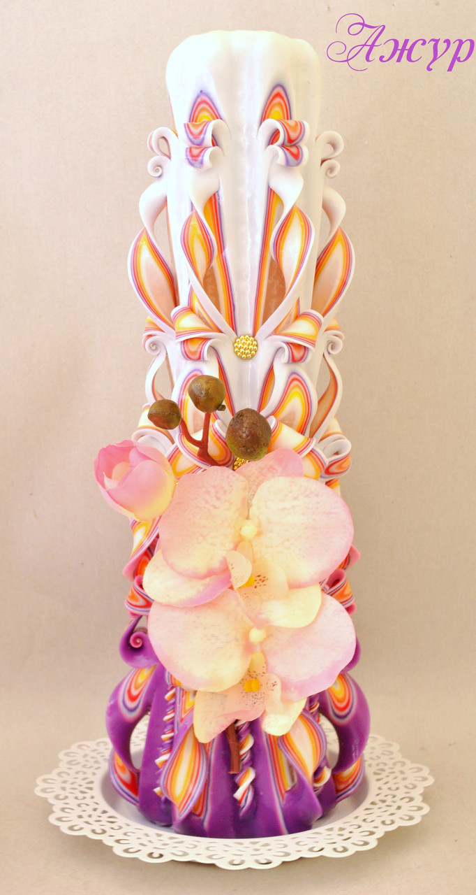 Свічка ручної роботи з тканинними квітами, фото 1