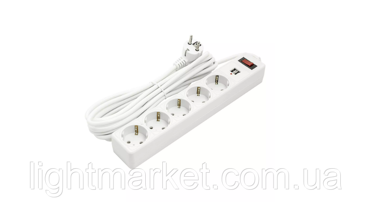 Мережевий фільтр 5 гн+2 USB (2.1A) 4,5 м USB "SVT-Electric", фото 1