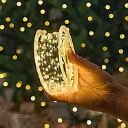 USB Гірлянда "Роса" 50 метрів 500 LED 8 режимів свічення на котушці Тепле біле світло, фото 9