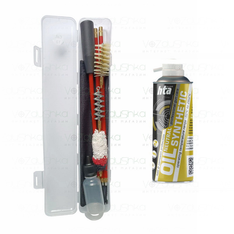 Комплект з набору для чищення 12 калібру (шомпол у оплетці 3 йоржа) + нейтральне мастило HTA 100 мл