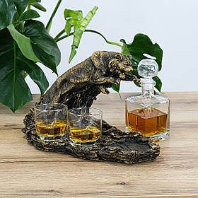 Набір для віскі штоф із склянками "Тигр у стрибку" | Подарунок чоловікові на День Народження
