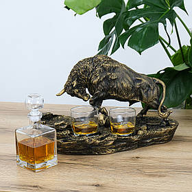 Графін та склянки для віскі "Бик" Бронзовий | Подарунок чоловікові на ювілей