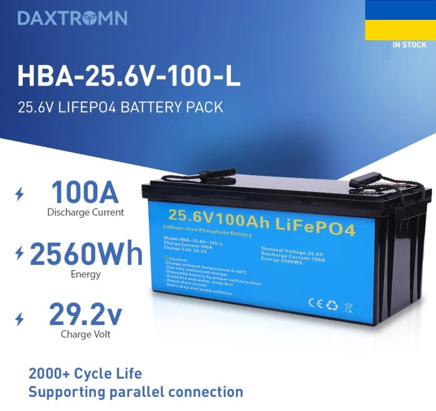 Акумуляторна батарея LiFePO4 25.6V (24V) 100AH в наявності, фото 1
