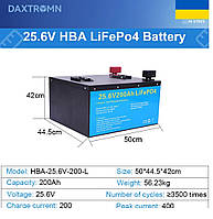 Акумуляторна батарея LiFePO4 25.6V (24V) 200AH в наявності