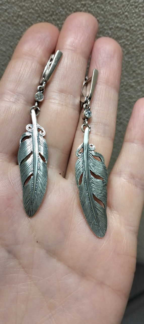 Срібні сережки Перо, фото 1