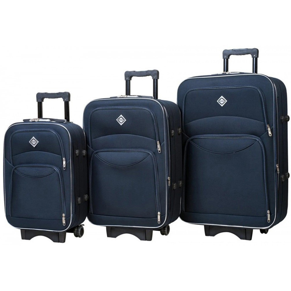 Набір валіз на колесах Bonro Style 3 шт (S+M+L) синій дорожні тканинні з кодовим замком і висувною ручкою
