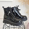 Черевики чорні жіночі лакові на шнурівці, фото 2