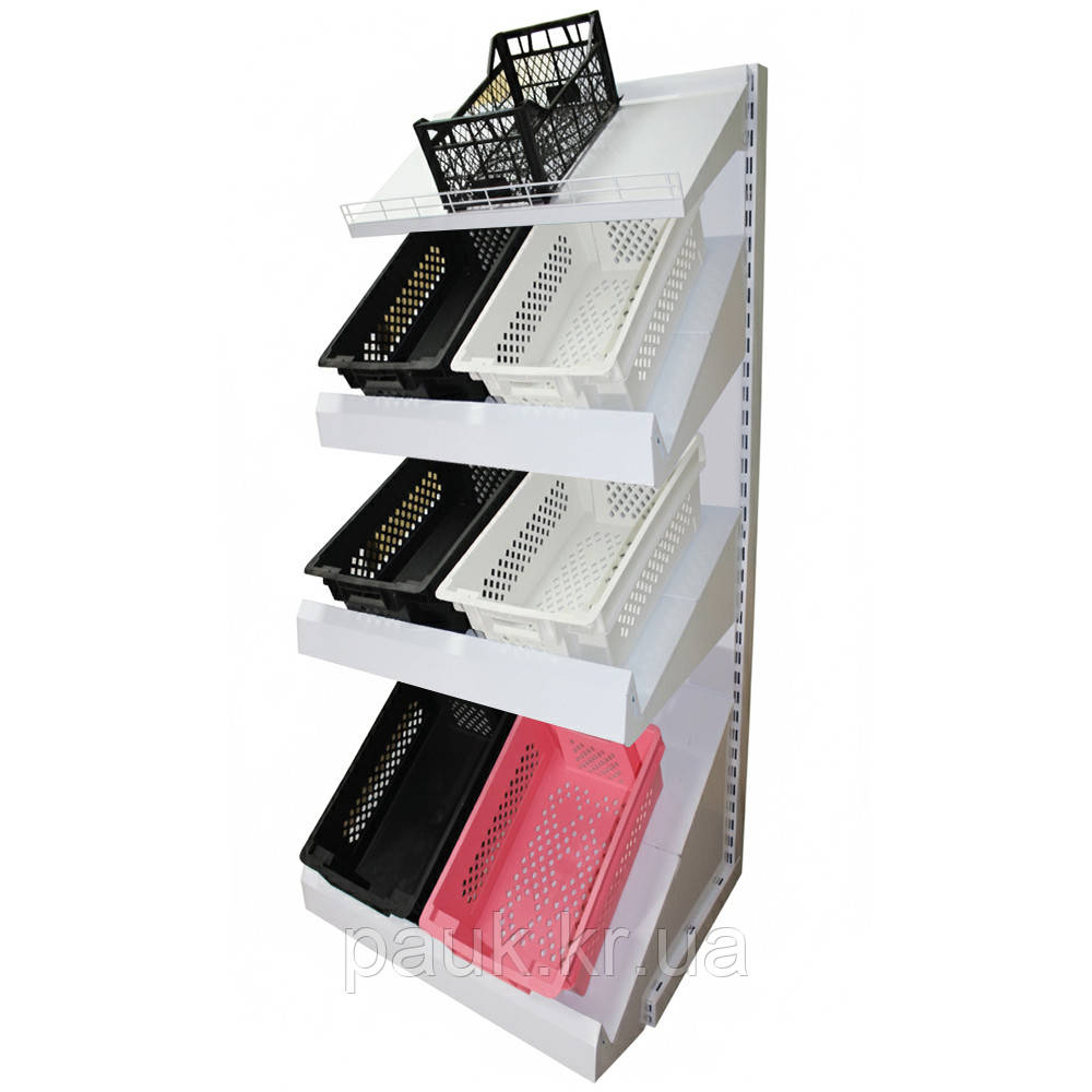 Овочевий стелаж в магазин 1900х750 мм ТИП 8, приставний стелаж під пластикові ящики, продуктовий стелаж, стелаж для овочів, фото 1