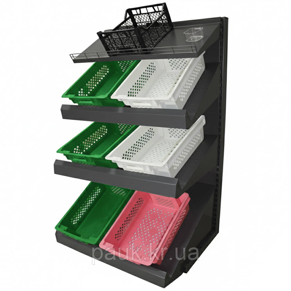 Стелаж для овочів та фруктів 1900х1200 мм ТИП8, приставний стелаж для ящиків, торговий стелаж металевий, стелаж в овочевий магазин, фото 1