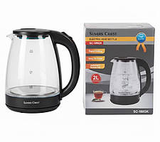 Потужний електричний скляний чайник Slivers Criest SC-168GK з підсвічуванням 2 л чорний