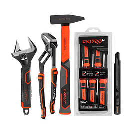 Кліщі Dnipro-M ULTRA 300 мм + Ключ розвідний ULTRA 200 мм + Набір викруток 5 шт. + Ніж сегментний K-9 9 мм + Молоток слюсарний
