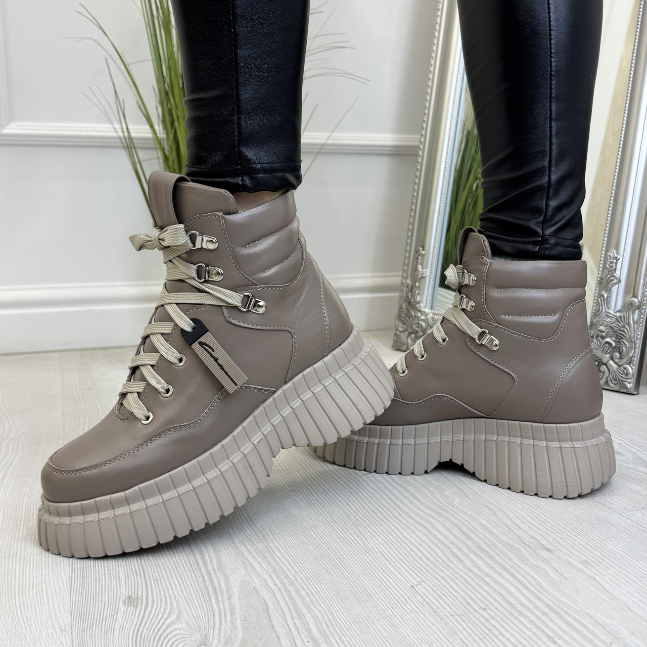 Черевики шкіряні жіночі спортивні, колір візон, фото 1