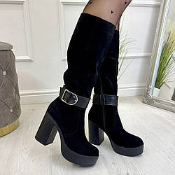 Чоботи жіночі замшеві чорні демісезонні. 40 розмір