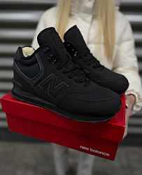 Зимові чоловічі кросівки New balance 574 black winter high високі Нью Баланс чорні нубук на хутрі утеплені