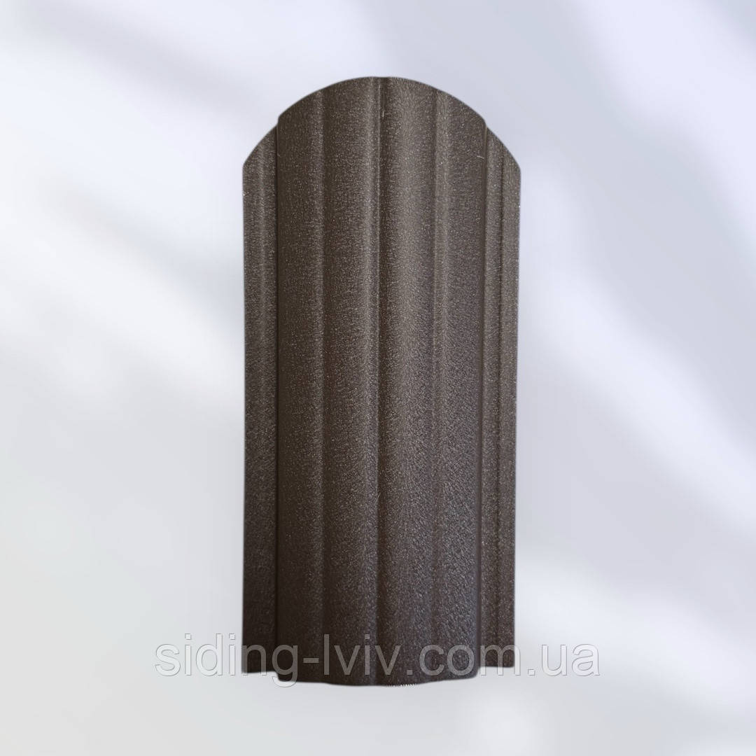 Євроштахети 105 мм матовий коричневий 8019 2-х сторонній (металеві штахети для паркану ), фото 1