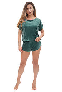Жіноча піжама  футболка та шорти темно-зелена Martelle Lingerie  313