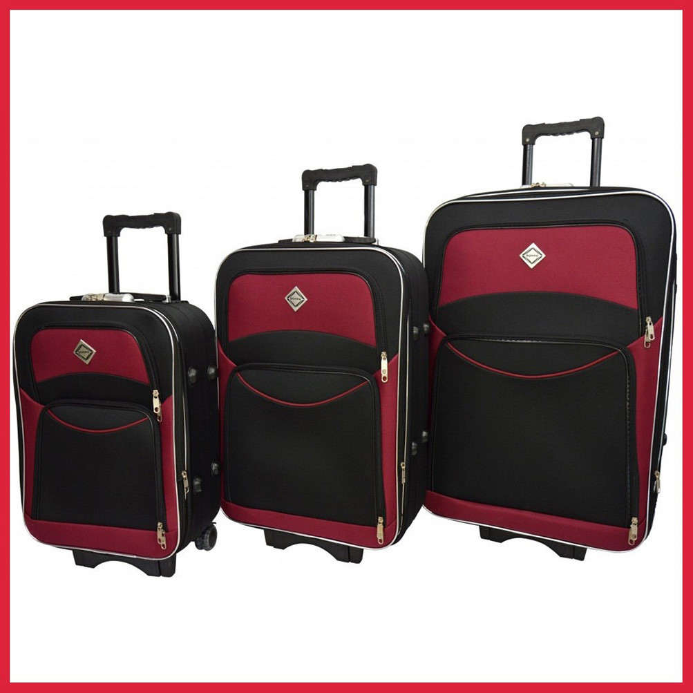 Набір валіз на колесах Bonro Style 3 шт (S+M+L) чорно-вишневий дорожні тканинні з кодовим замком і висувною ручкою