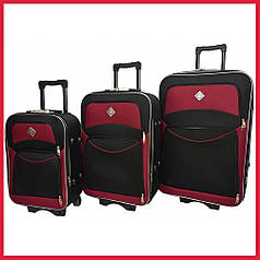 Набір валіз на колесах Bonro Style 3 шт (S+M+L) чорно-вишневий дорожні тканинні з кодовим замком і висувною ручкою