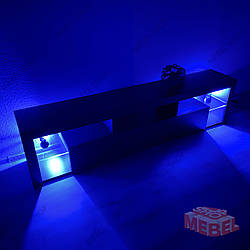 Тумба під телевізор з підсвічуванням ТБ тумба 2 м завширшки з 5 відкритими та 2 закритими полицями з ламінованого ДСП