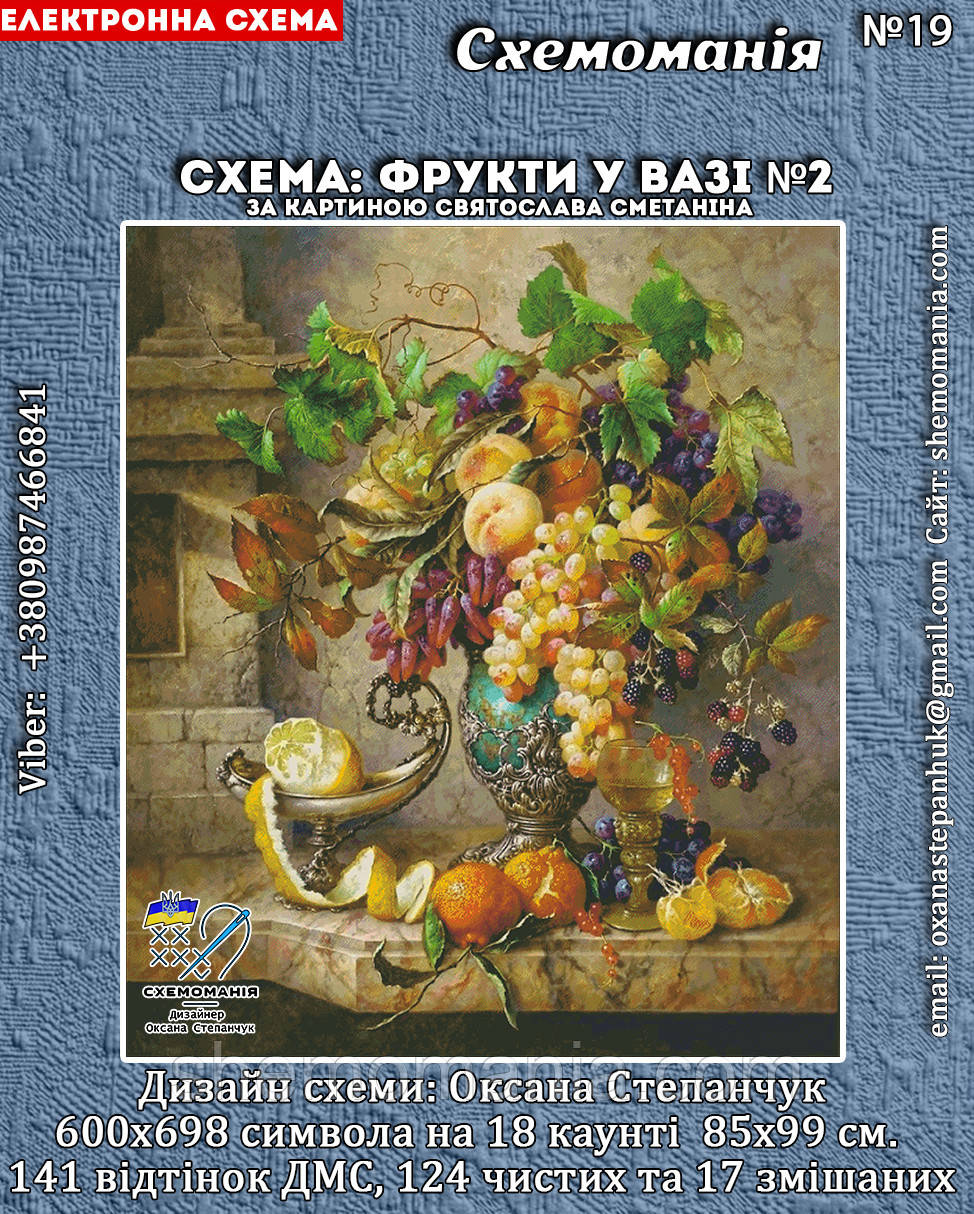 (Електронна)Схема для вишивки "Фрукти в вазі" по картині Святослава Сметаніна, фото 1