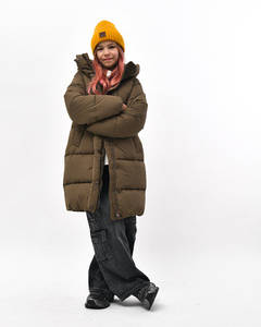 Зимова куртка для дівчинки дитяча пуховик з капюшоном довга оливкова