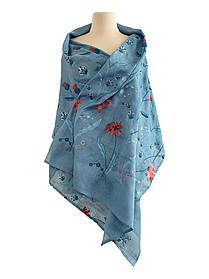 Жіночий лляний вишитий шарф "Шарм" блакитний