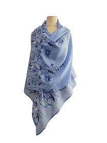 Жіночий лляний вишитий шарф "Клер" блакитний