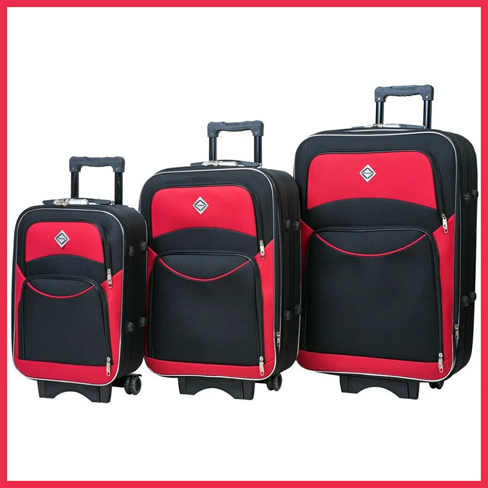 Набір валіз на колесах Bonro Style — 3 шт (S+M+L) чорно-червоний дорожні тканинні з кодовим замком і висувною ручкою