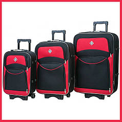 Набір валіз на колесах Bonro Style — 3 шт (S+M+L) чорно-червоний дорожні тканинні з кодовим замком і висувною ручкою