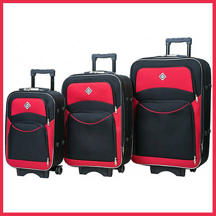 Набір валіз на колесах Bonro Style — 3 шт (S+M+L) чорно-червоний дорожні тканинні з кодовим замком і висувною ручкою, фото 1