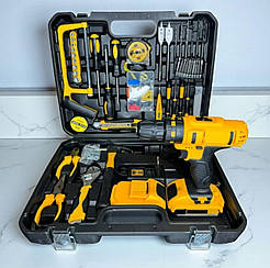 Акумуляторний шуруповерт з двома акумуляторами та набором інструментів у валізі